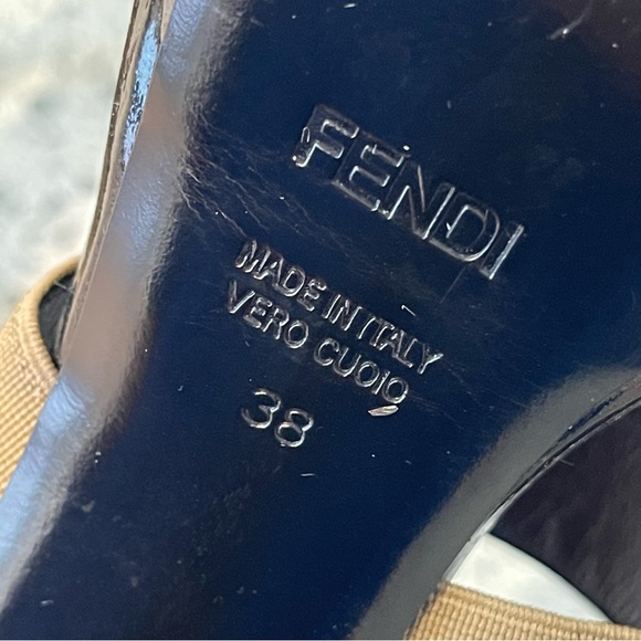 Fendi Tan Vernice Elastic Strap Heels - Picture 5 of 7